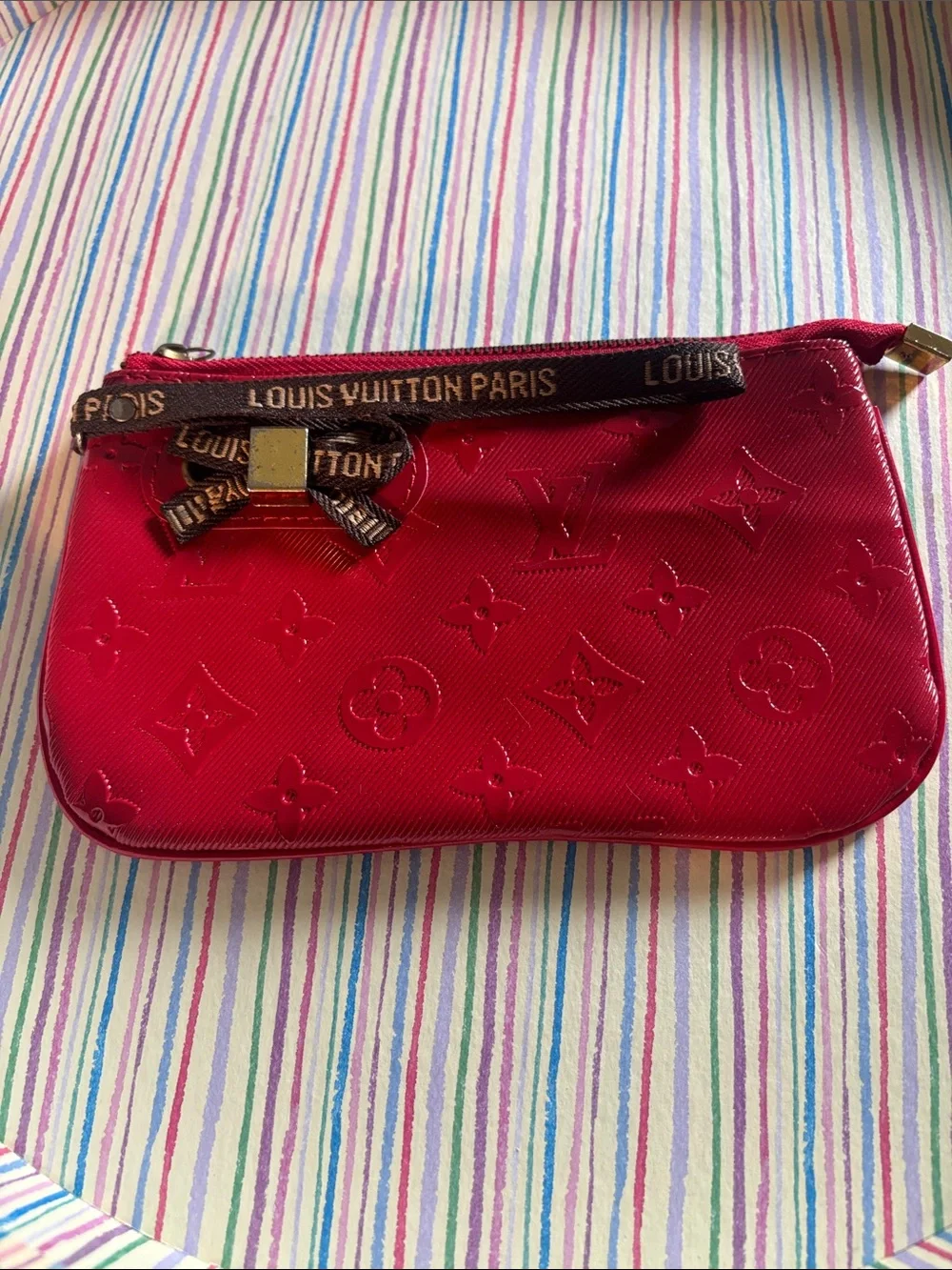 Louis Vuitton Red Vernis Monogram Wristlet with Bow Charm